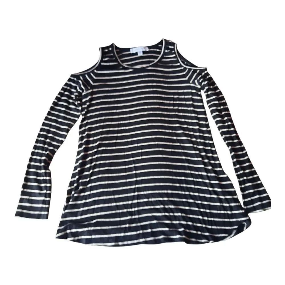 Karen Kane Black and White Striped Cold Shoulder Top
